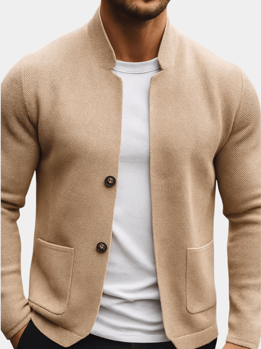 Men's Knit Button-Up Cardigan with Stand Collar