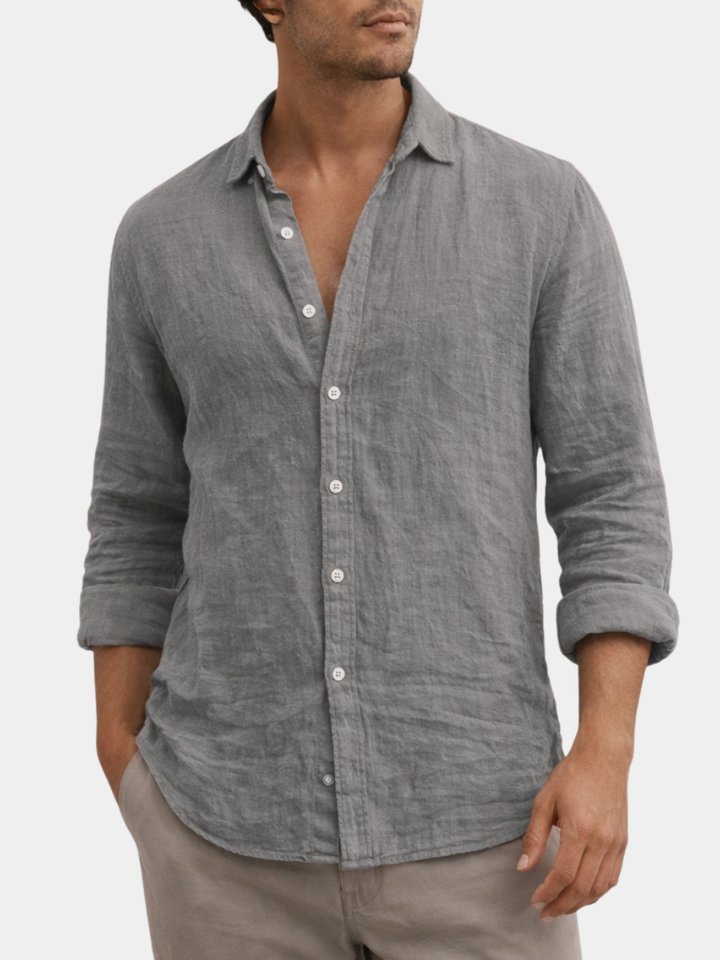 Men's Linen Button-Down Shirt with Spread Collar