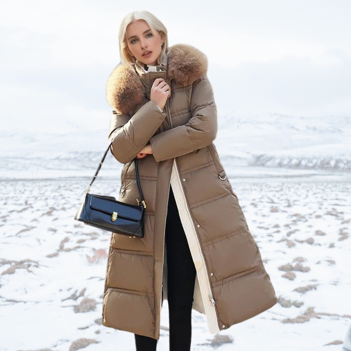 Women's Waterproof Long Parka with Fur-Trimmed Hood