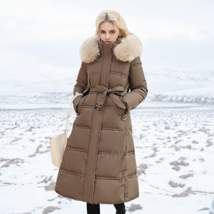 Women's Waterproof Long Parka with Fur-Trimmed Hood