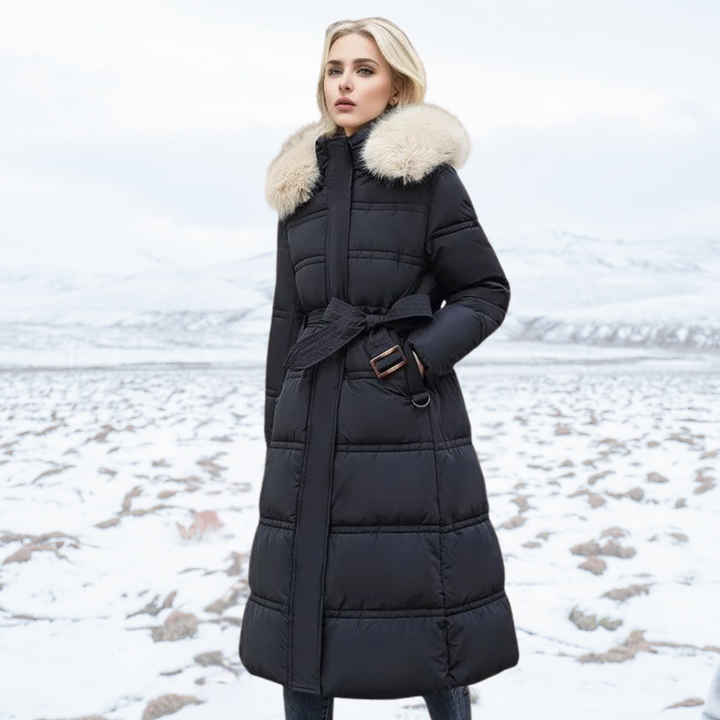 Women's Waterproof Long Parka with Fur-Trimmed Hood