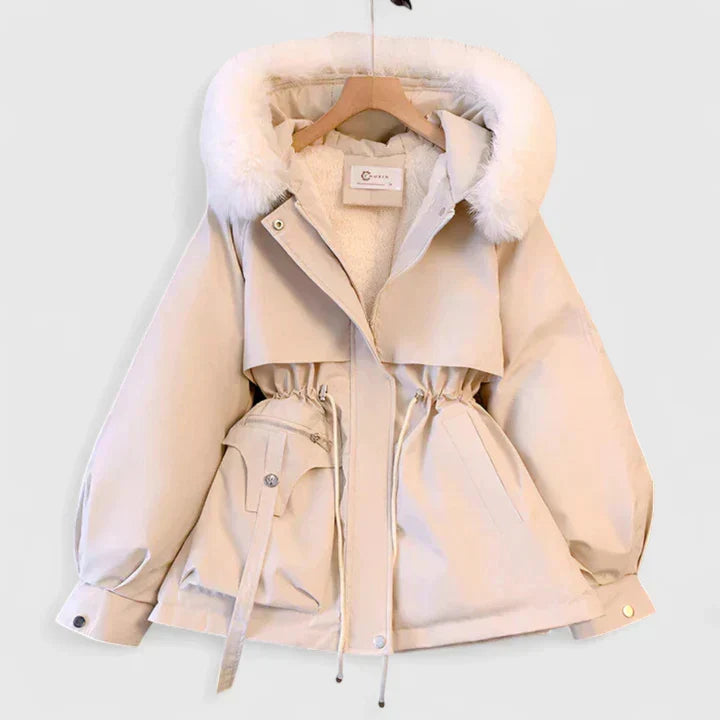 Women's Fur Hood Padded Parka with Drawstring Waist
