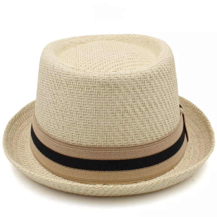 Woven Straw Porkpie Hat with Ribbon Band