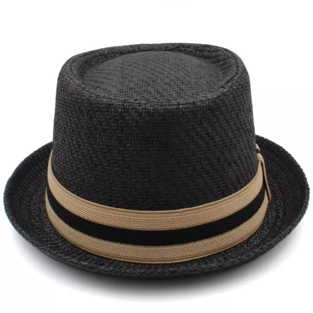 Woven Straw Porkpie Hat with Ribbon Band