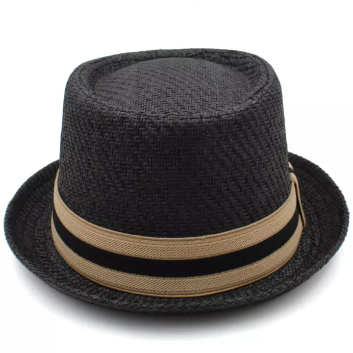 Woven Straw Porkpie Hat with Ribbon Band
