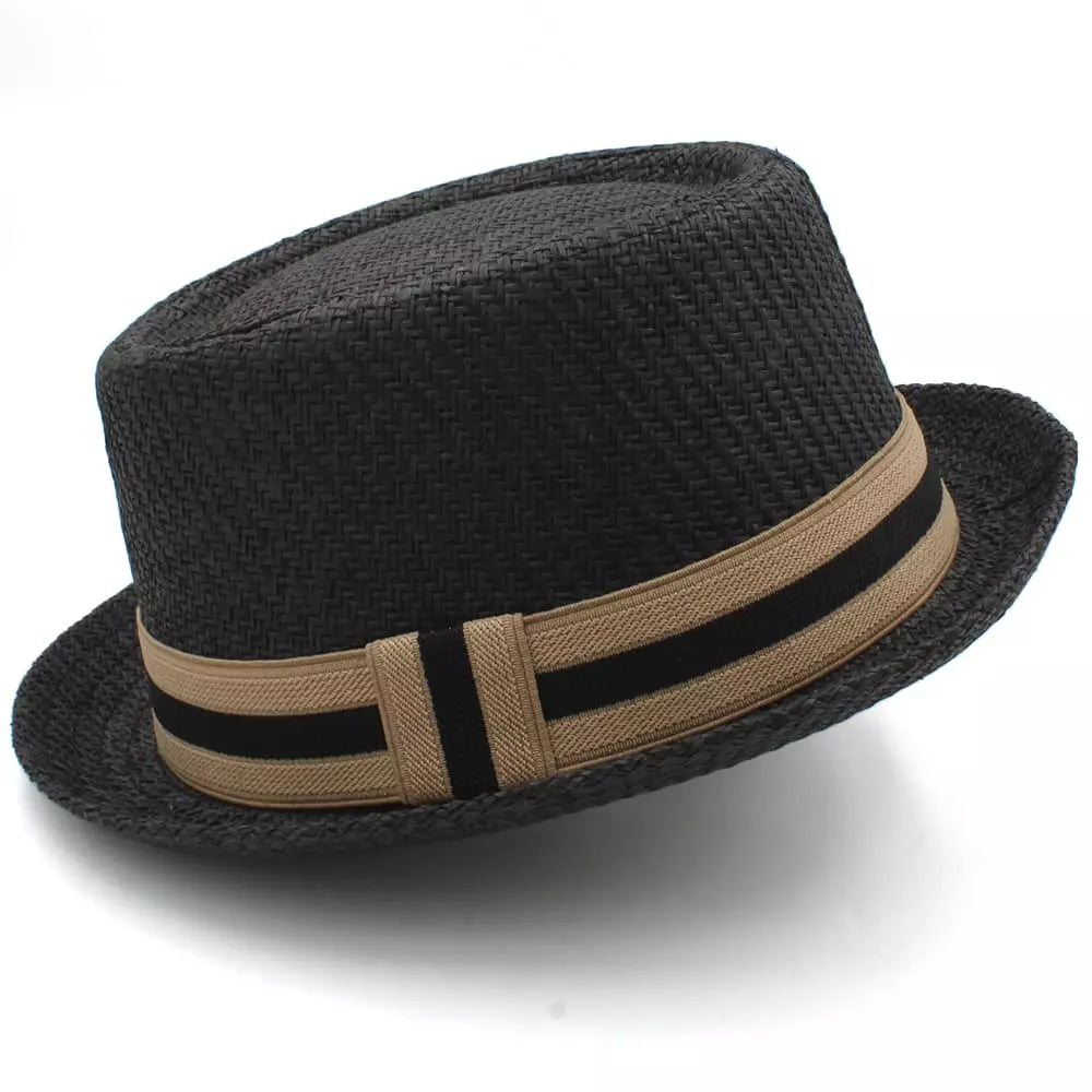 Woven Straw Porkpie Hat with Ribbon Band
