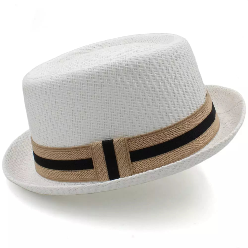 Woven Straw Porkpie Hat with Ribbon Band