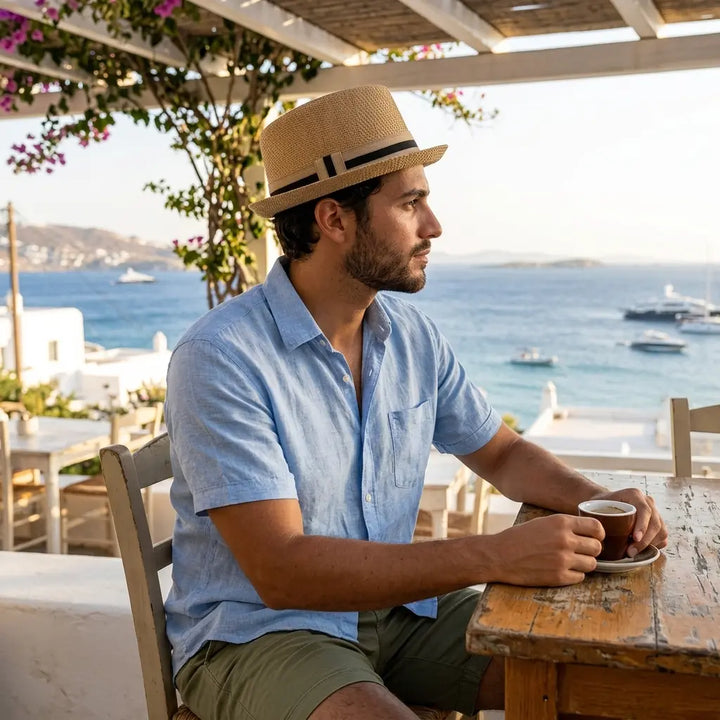 Woven Straw Porkpie Hat with Ribbon Band