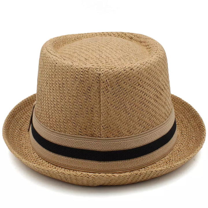 Woven Straw Porkpie Hat with Ribbon Band