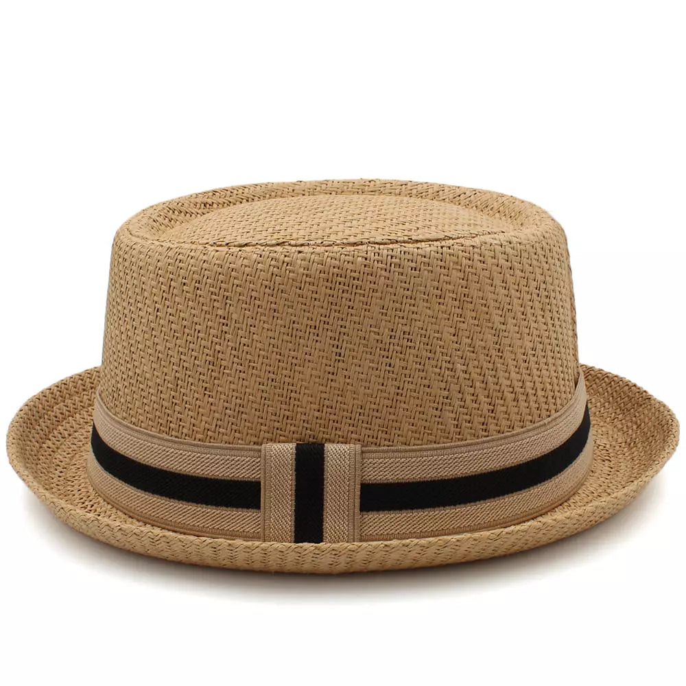 Woven Straw Porkpie Hat with Ribbon Band