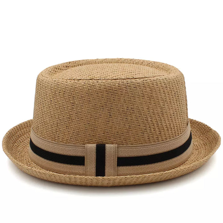 Woven Straw Porkpie Hat with Ribbon Band