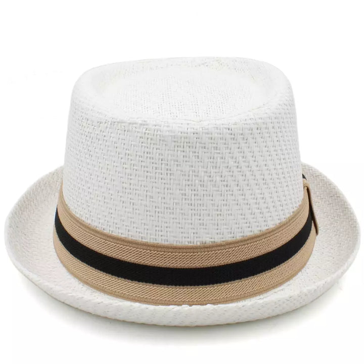 Woven Straw Porkpie Hat with Ribbon Band