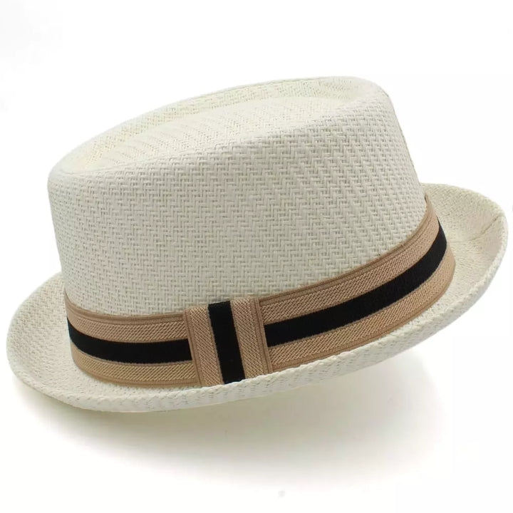 Woven Straw Porkpie Hat with Ribbon Band