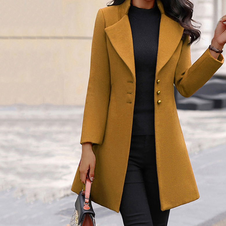 Women's Notch Lapel Tailored Coat with Button Front