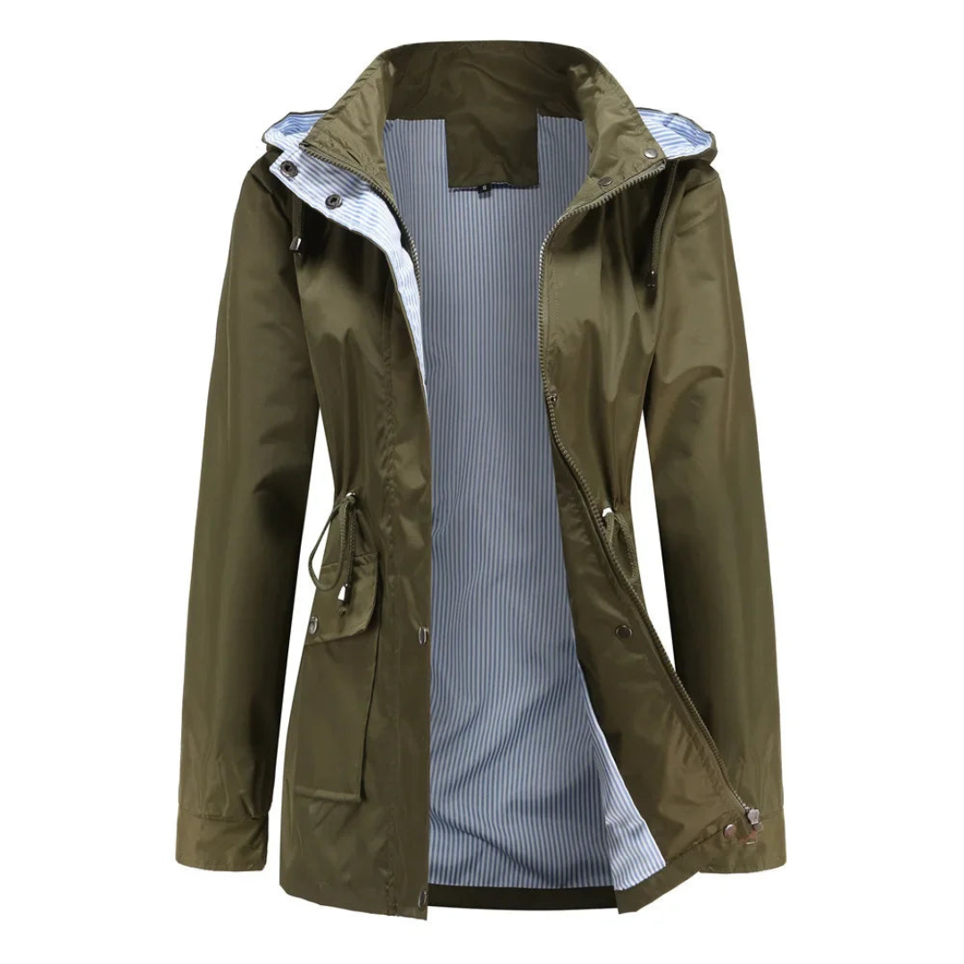 Women's Hooded Rain Jacket with Drawstring Waist