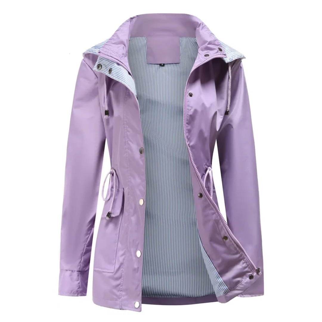 Women's Hooded Rain Jacket with Drawstring Waist
