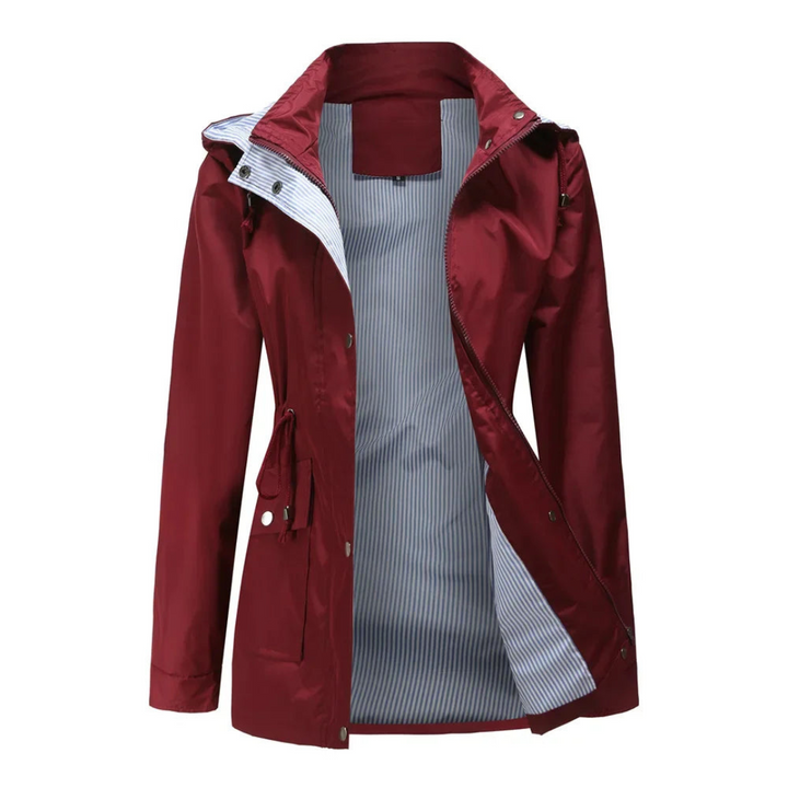 Women's Hooded Rain Jacket with Drawstring Waist