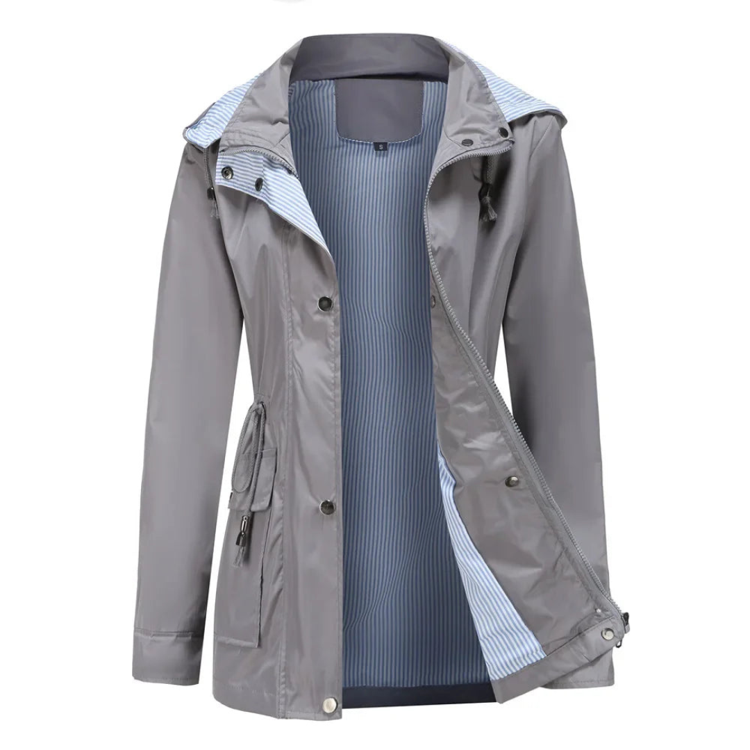 Women's Hooded Rain Jacket with Drawstring Waist