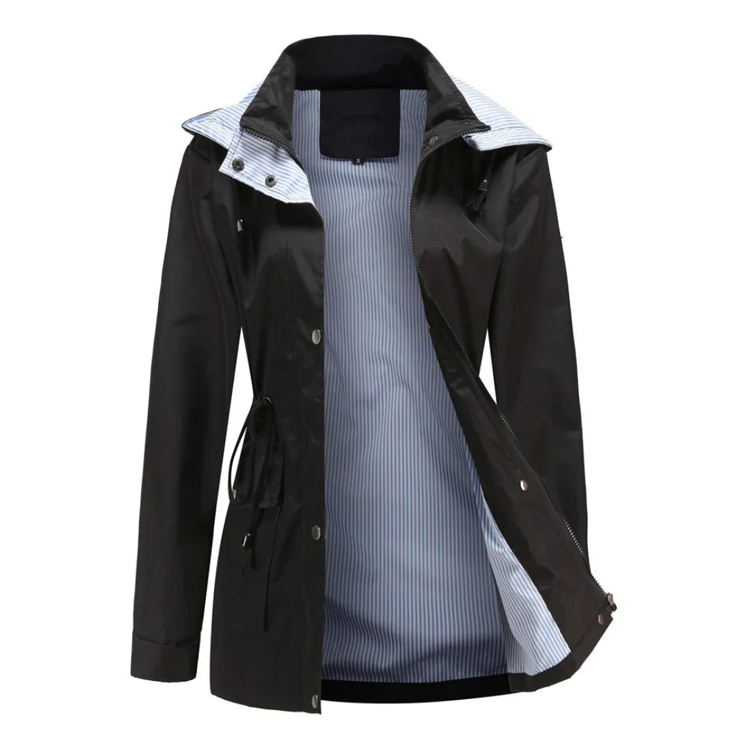 Women's Hooded Rain Jacket with Drawstring Waist