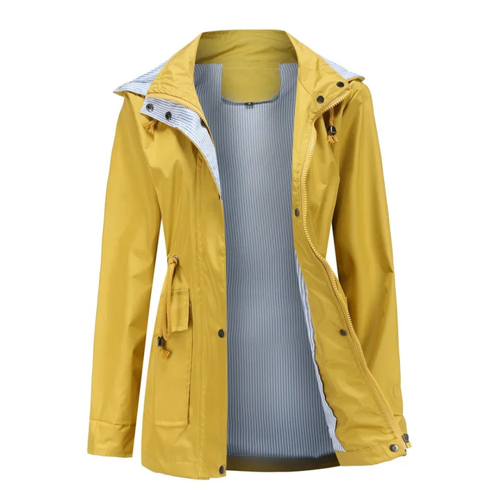 Women's Hooded Rain Jacket with Drawstring Waist