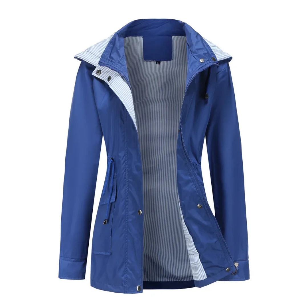 Women's Hooded Rain Jacket with Drawstring Waist