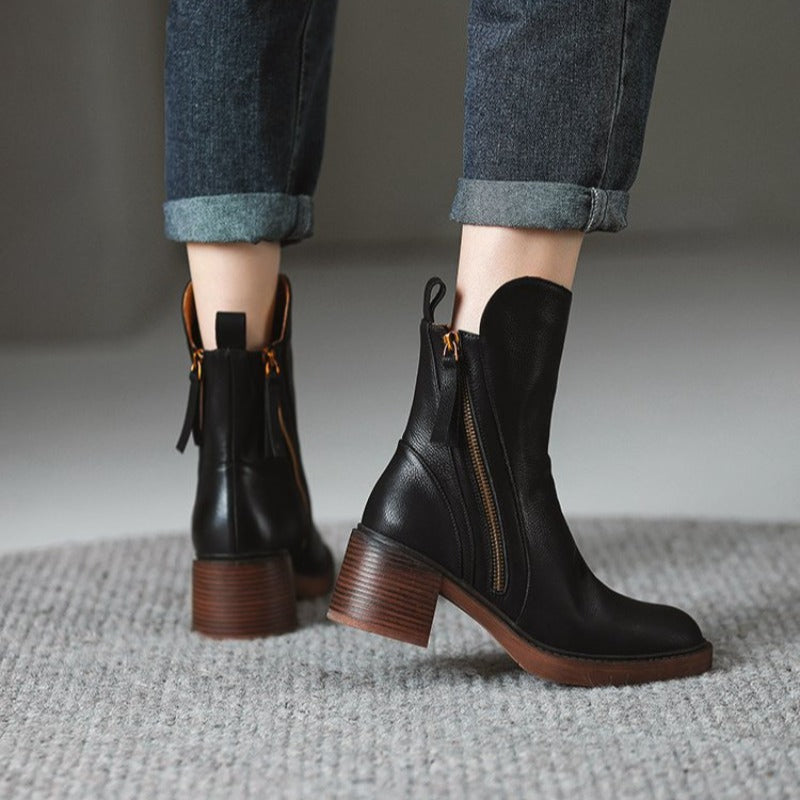 Women's Pointed Toe Ankle Boots with Tassel Zip