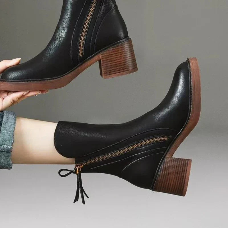 Women's Pointed Toe Ankle Boots with Tassel Zip