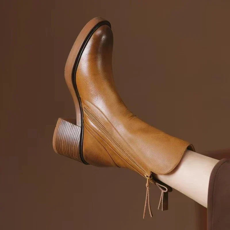 Women's Pointed Toe Ankle Boots with Tassel Zip