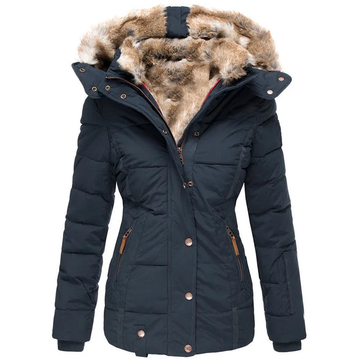 Women's Quilted Puffer Jacket with Faux Fur Hood