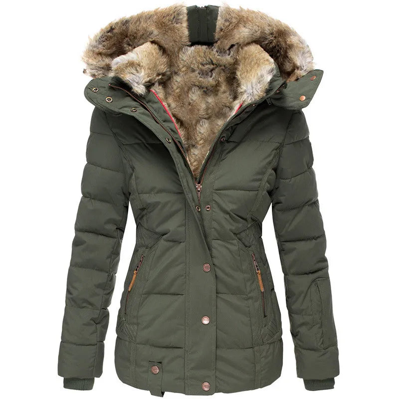 Women's Quilted Puffer Jacket with Faux Fur Hood