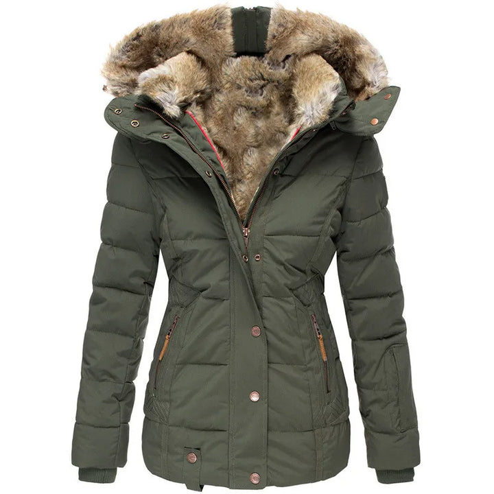 Women's Quilted Puffer Jacket with Faux Fur Hood