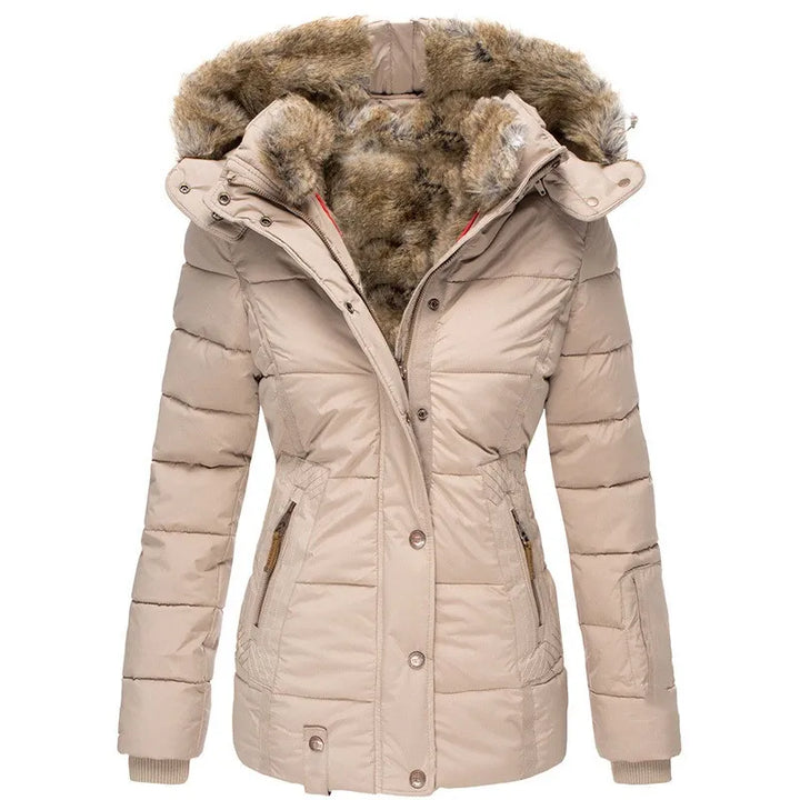 Women's Quilted Puffer Jacket with Faux Fur Hood