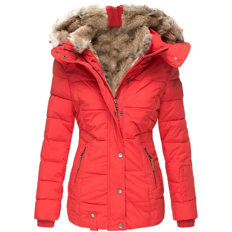 Women's Quilted Puffer Jacket with Faux Fur Hood
