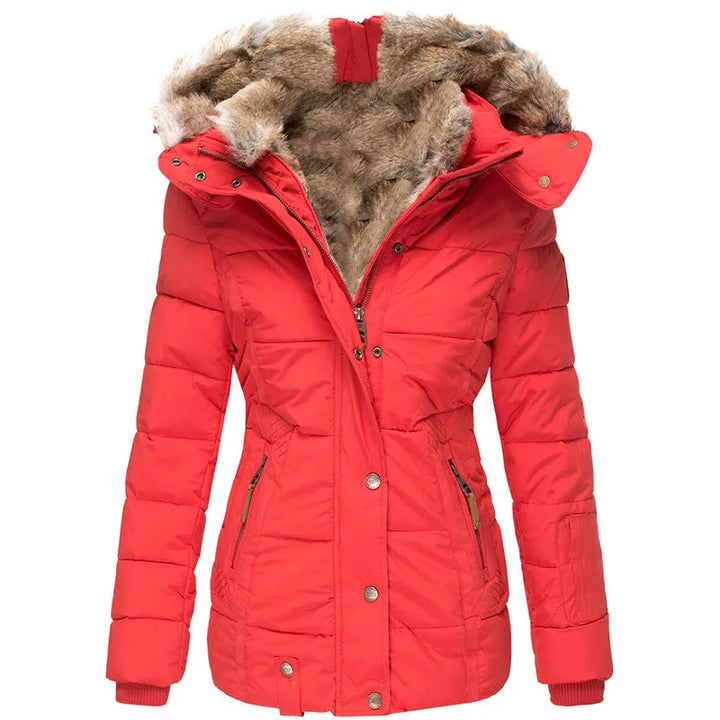 Women's Quilted Puffer Jacket with Faux Fur Hood