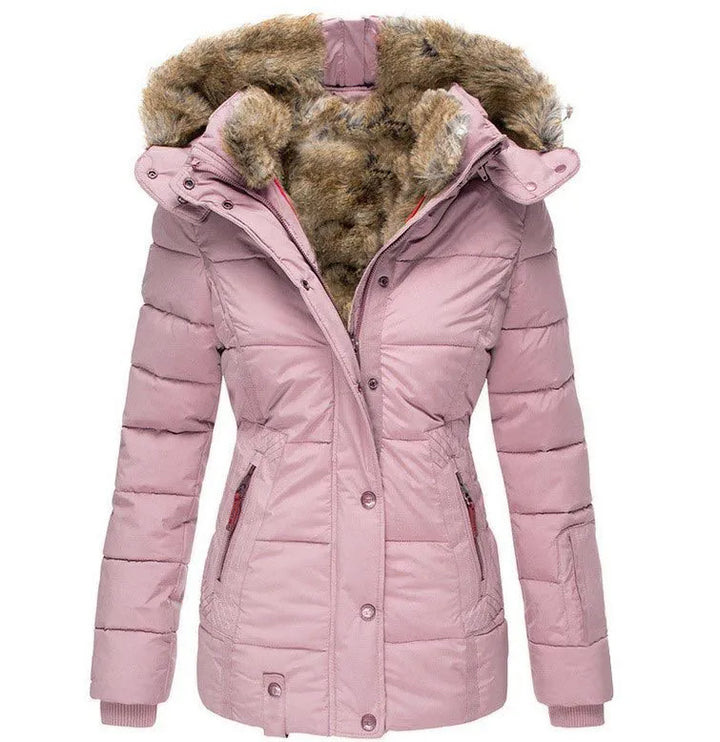 Women's Quilted Puffer Jacket with Faux Fur Hood