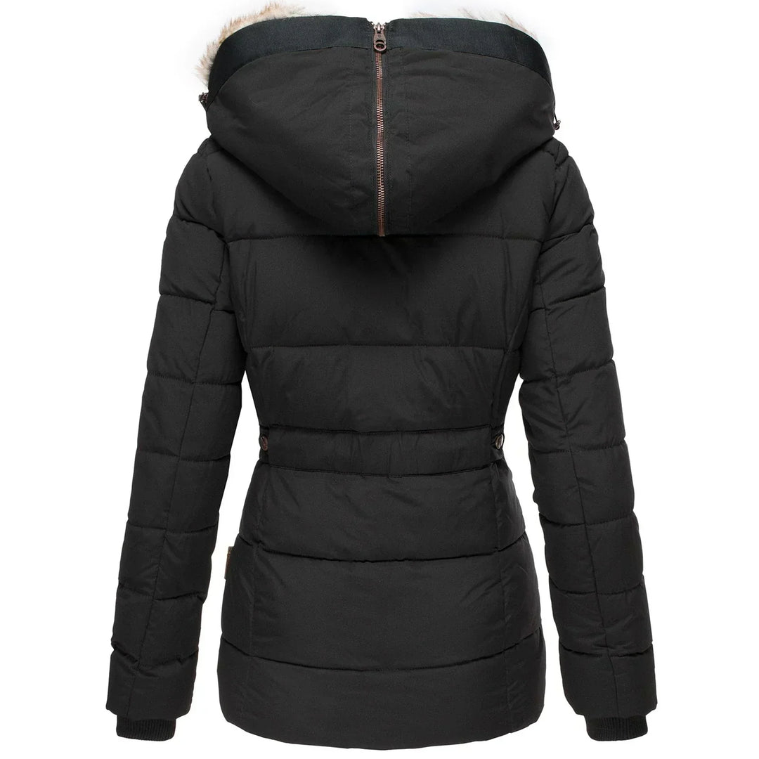 Women's Quilted Puffer Jacket with Faux Fur Hood