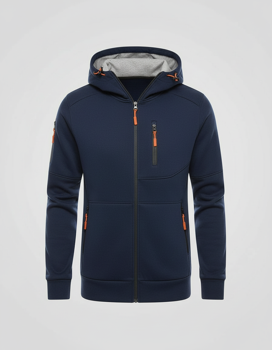 Men's Fleece-Lined Hoodie Jacket with Utility Zip Pockets