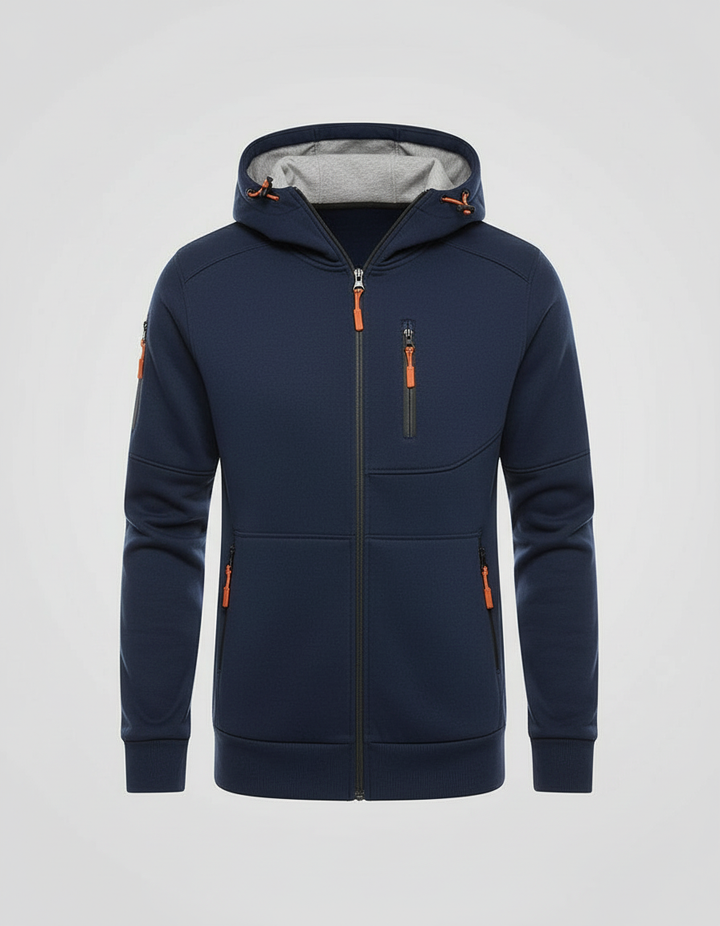 Men's Fleece-Lined Hoodie Jacket with Utility Zip Pockets