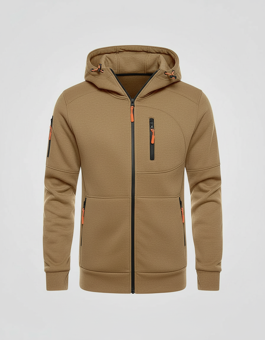 Men's Fleece-Lined Hoodie Jacket with Utility Zip Pockets