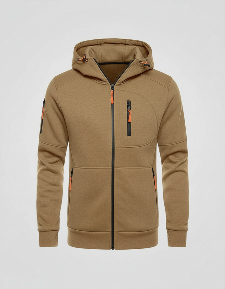 Men's Fleece-Lined Hoodie Jacket with Utility Zip Pockets