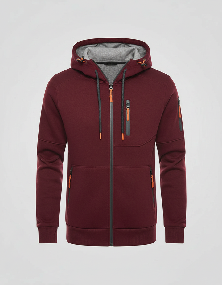 Men's Fleece-Lined Hoodie Jacket with Utility Zip Pockets