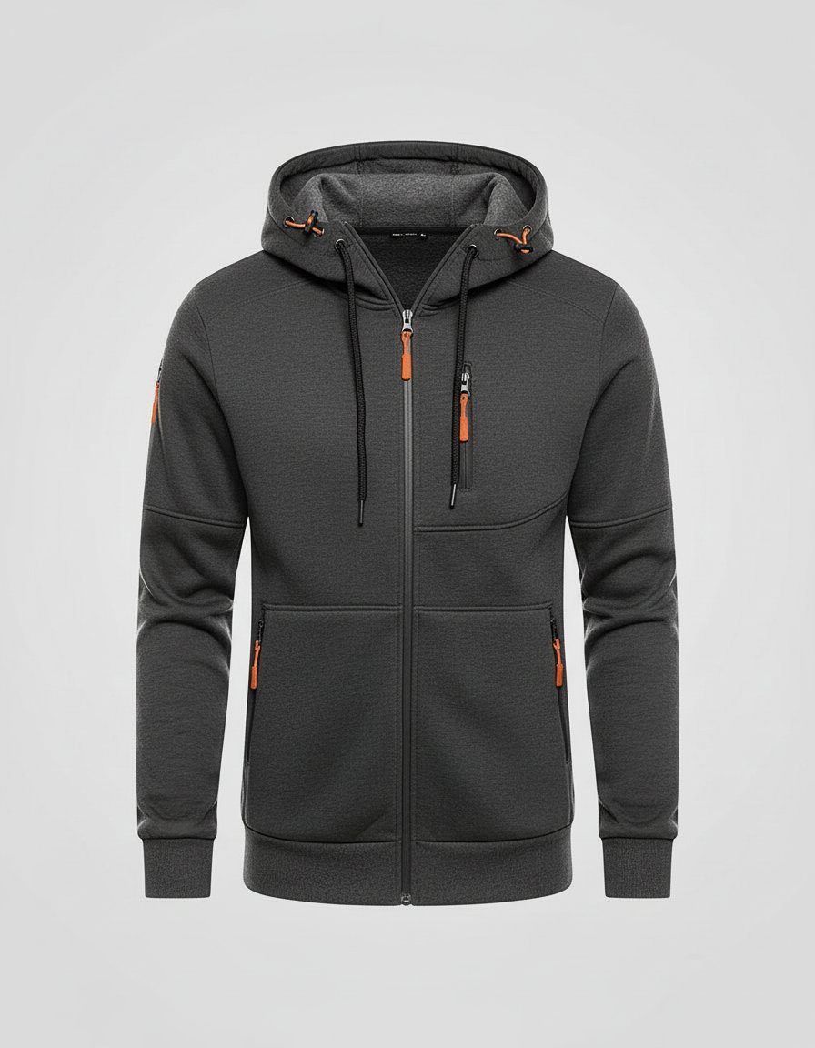 Men's Fleece-Lined Hoodie Jacket with Utility Zip Pockets