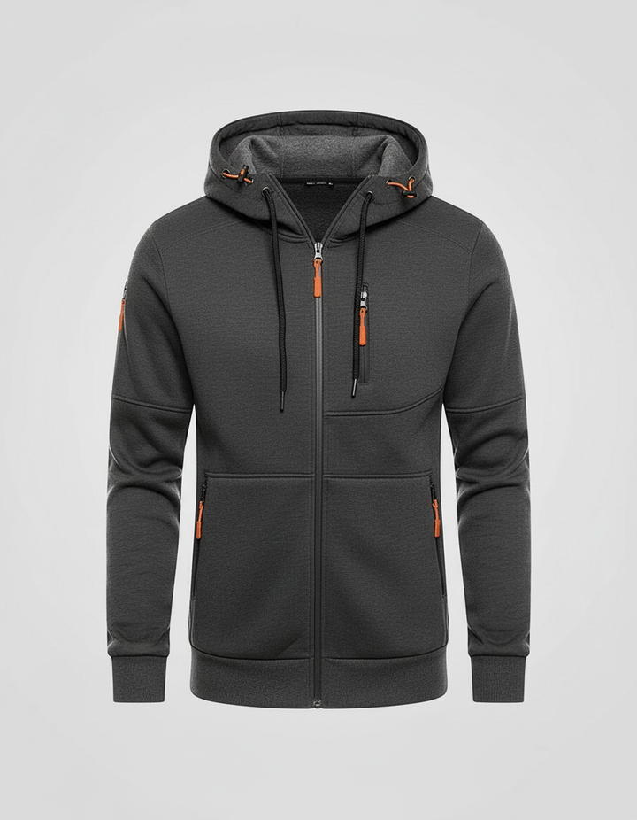 Men's Fleece-Lined Hoodie Jacket with Utility Zip Pockets