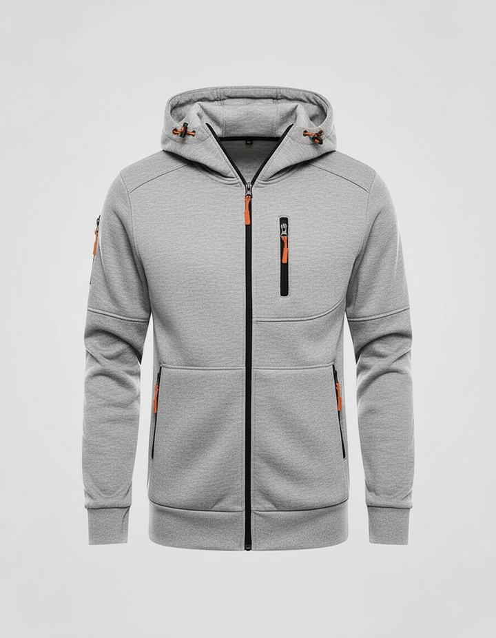 Men's Fleece-Lined Hoodie Jacket with Utility Zip Pockets