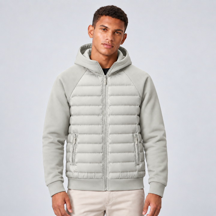 Men's Quilted Down Hooded Puffer Jacket with Adjustable Hood