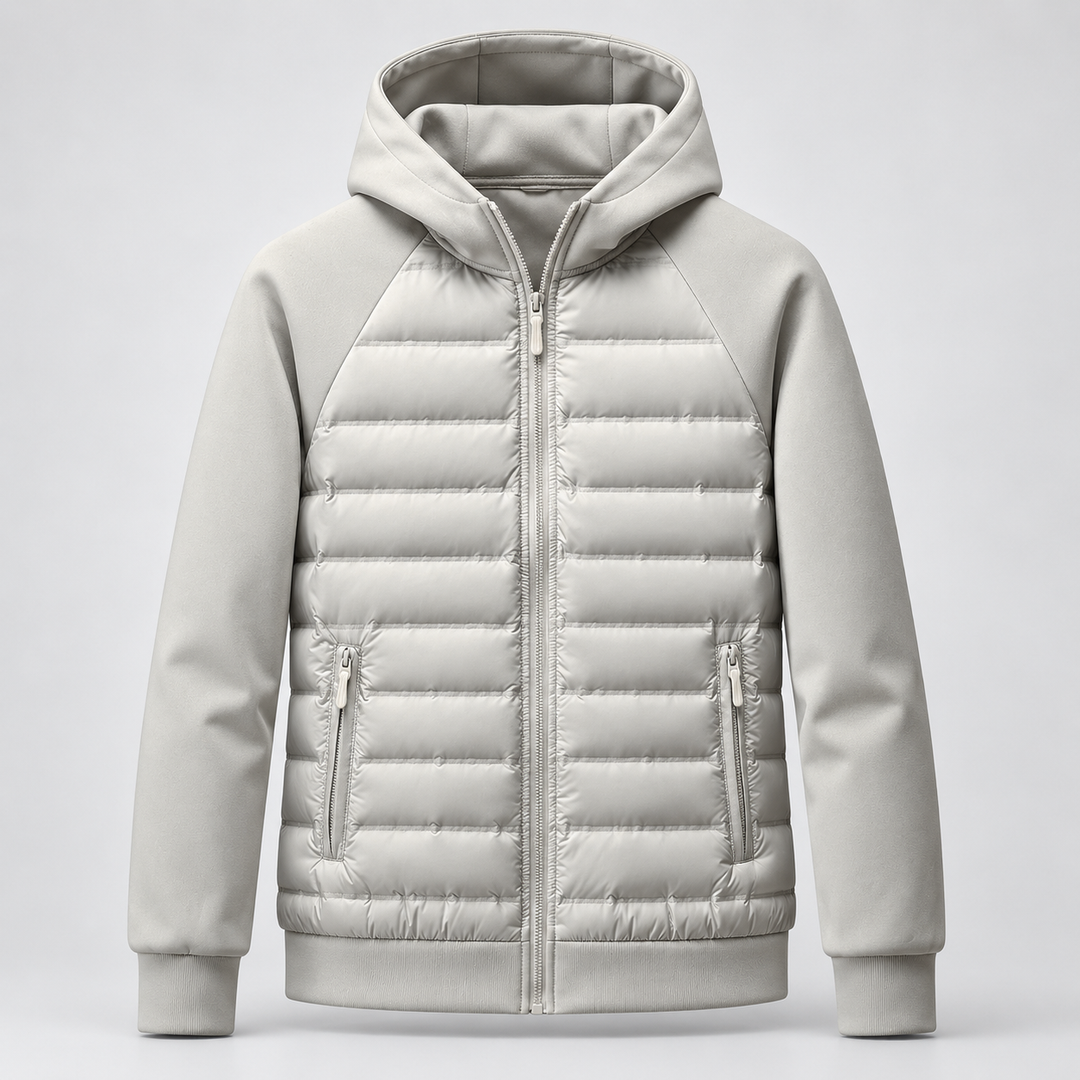 Men's Quilted Down Hooded Puffer Jacket with Adjustable Hood