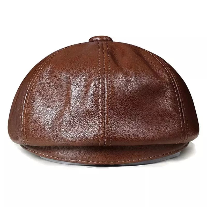 Men's Leather Newsboy Cap with Button Top