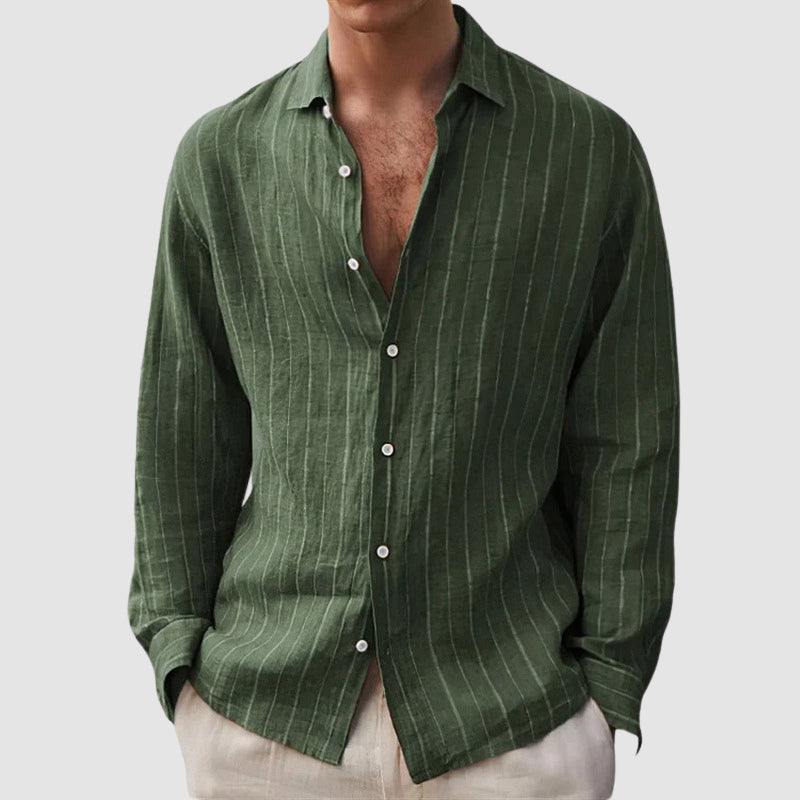 Men's Striped Linen Button-Up Shirt