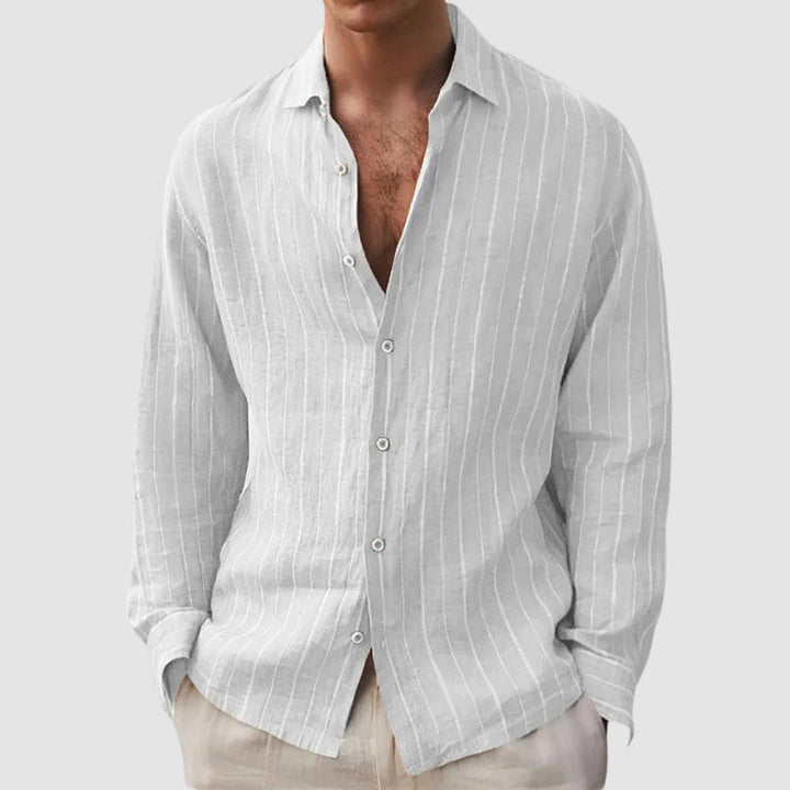 Men's Striped Linen Button-Up Shirt