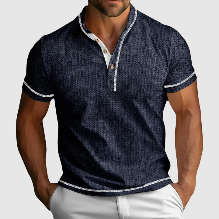 Men's Textured Knit Henley Polo Shirt